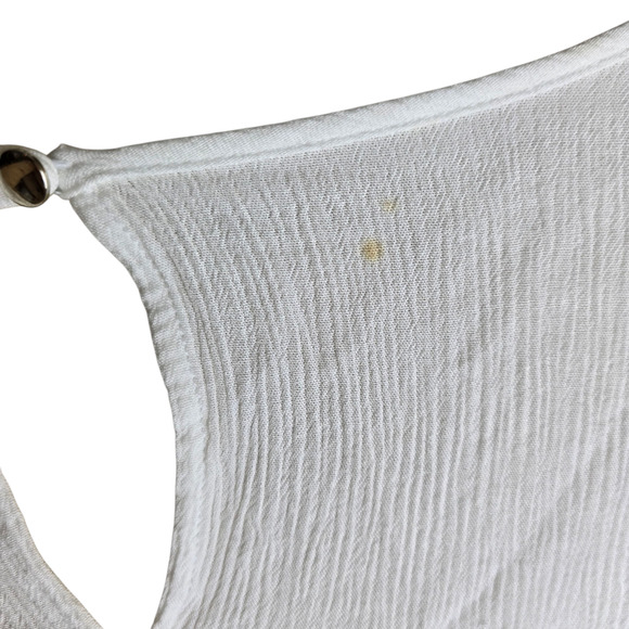 Women’s Large White Boho Lace Crinkle Peasant Tunic Keyhole 3/4 Sleeve Shirt - Picture 4 of 9